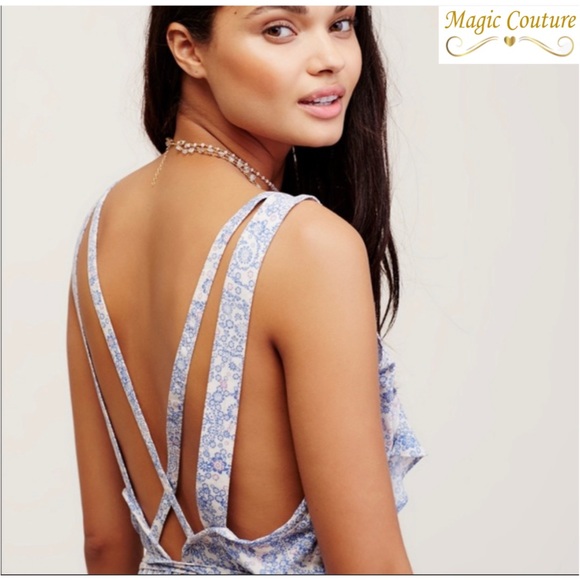 Free People Floral Tie Waist Romper💙🌸🤍 - Picture 3 of 8